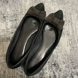 Banana Republic Black Pointed Toe Flats with Embellished Bow
